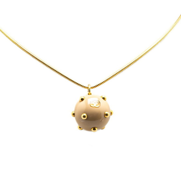 Chanel Coco Mark Ball Stud Necklace, Gold and Beige Plated, Women's, CHANEL - Picture 1 of 7